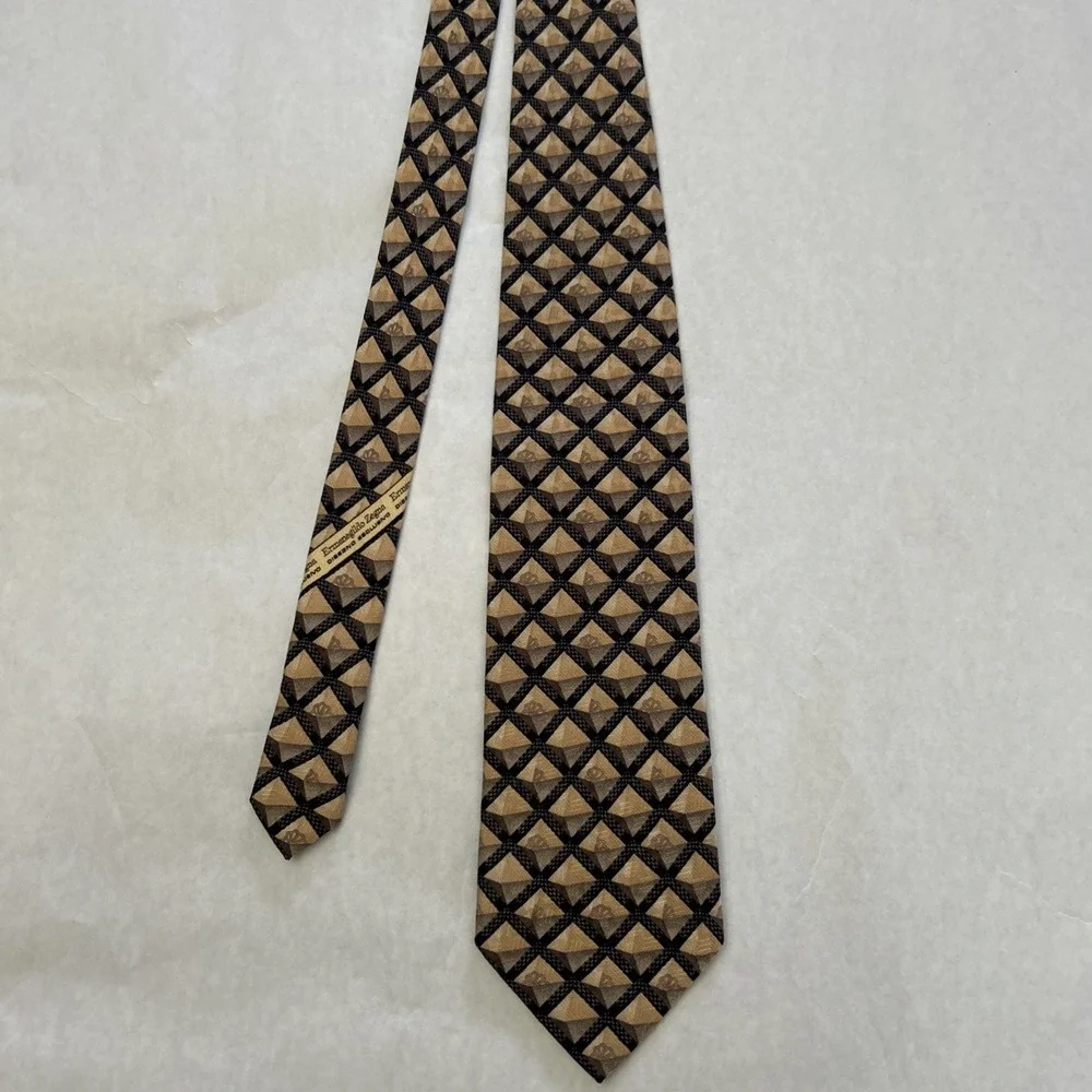 Ermenegildo Zegna Geometric Silk Tie‎ Yellow Black Disegno Esclusivo EUC